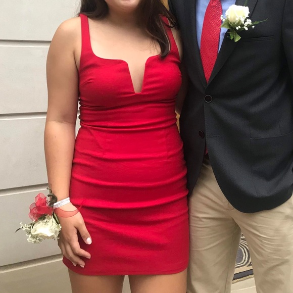 Red Cici V Neck Cut Out Mini Dress - Picture 4 of 4